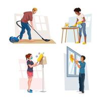 Spring Cleaning Characters Concept Set vector