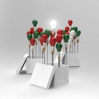 pencil light bulb 3d as think outside of the box and merry's christmas as concept photo