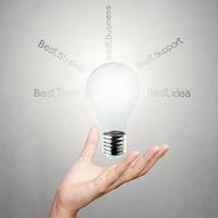 hand showing creative business strategy with light bulb as concept photo