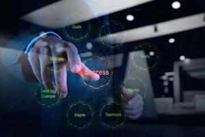 businessman hand shows diagram of business success chart concept photo