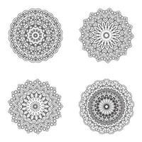 conjunto de elemento de vector mandala blanco y negro paquete