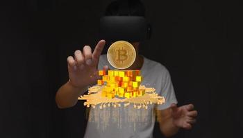 tecnología con la red blockchain que conecta el comercio comercio moneda criptográfica monedas intercambios bitcoin invertir acciones metaverso foto