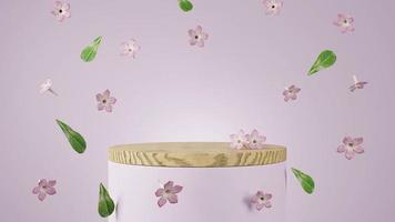 Minimal wood stage with desert rose flower falling 3D render illustration photo