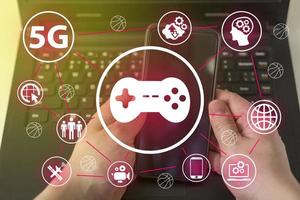Joystick icon on the background of your computer and phone. photo