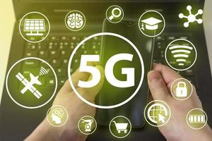 5G telecommunications business technology is a web-based network concept. Internet technology LTE. photo