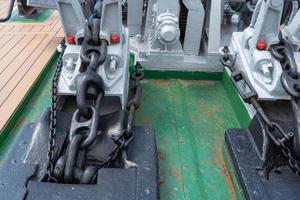 mooring winches on the deck of a container ship, equipment on the deck of a ship. photo