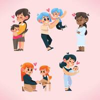 Characters Set of Mother and Her Child vector