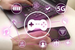 Joystick icon on the background of your computer and phone. photo