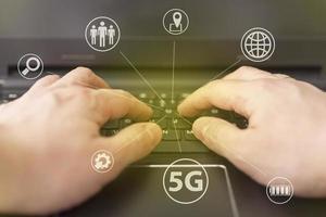 5G telecommunications business technology is a web-based network concept. Internet technology LTE. photo