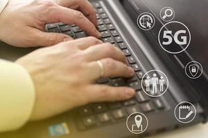 5G telecommunications business technology is a web-based network concept. Internet technology LTE. photo