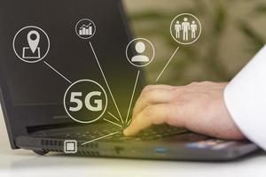 5G telecommunications business technology is a web-based network concept. Internet technology LTE. photo