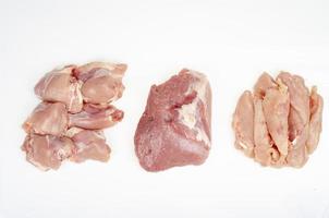 Cuts of meat cutting different parts of chicken isolated on white background. Studio Photo