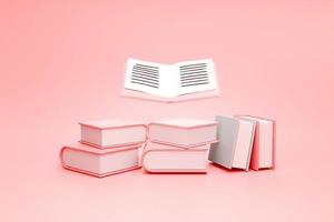 Stack of books pastel book library and education concept on pink background 3D rendering photo