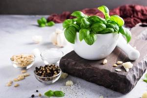 Ingredients for making pesto sauce photo