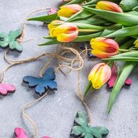 Beautiful yellow orange tulips photo