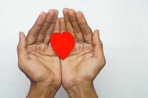 heart in hand caring heart concept on white background photo