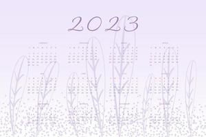 calendario 2023 paleta de lavanda muy peri moderna con elementos botánicos dibujados a mano vector