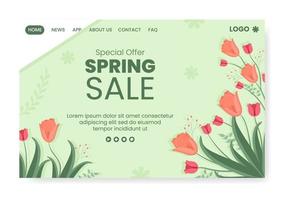 Spring Sale with Blossom Flowers Landing Page Template Flat Design Illustration Editable of Square Background for Social Media or Greeting Card vector