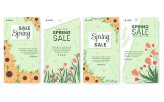 venta de primavera con plantilla de historias de flores en flor ilustración plana editable de fondo cuadrado para redes sociales o tarjeta de felicitación vector