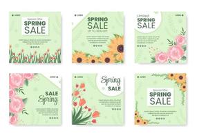 Spring Sale with Blossom Flowers Post Template Flat Illustration Editable of Square Background for Social Media or Greeting Card vector