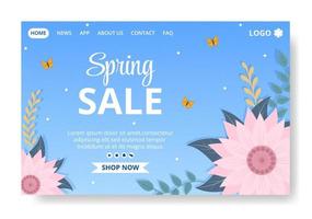 Spring Sale with Blossom Flowers Landing Page Template Flat Design Illustration Editable of Square Background for Social Media or Greeting Card vector