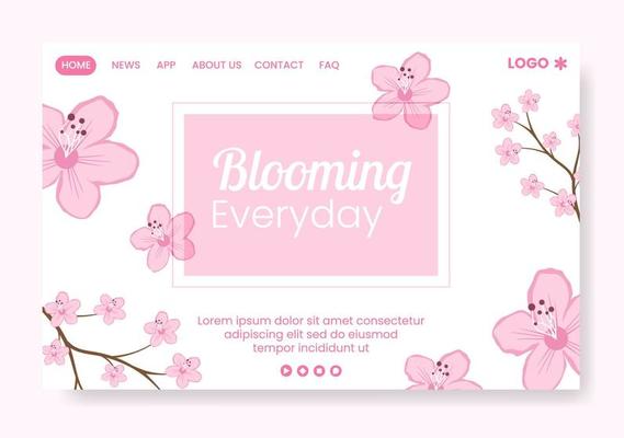 Spring with Blossom Sakura Flowers Landing Page Template Flat Illustration Editable of Square Background for Social Media or Greeting Card
