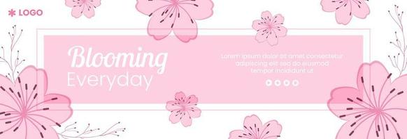 primavera con flores de sakura en flor plantilla de portada ilustración plana editable de fondo cuadrado para redes sociales o tarjeta de felicitación vector
