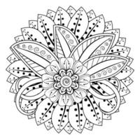 flor mehndi para henna, mehndi, tatuaje, decoración. adorno decorativo en estilo étnico oriental, adorno de doodle, dibujo a mano de contorno. página de libro para colorear. vector