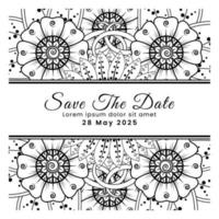 Save the date with mehndi flower. decoration in ethnic oriental, doodle ornament. vector