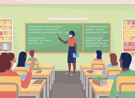 Teaching class flat color vector illustration