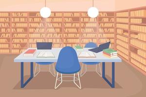 School library space flat color vector illustration