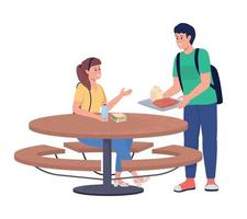 Students meeting for lunch semi flat color vector characters