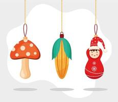 three christmas decorations icons vector