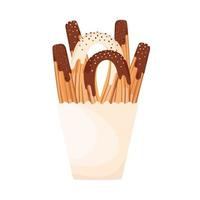 churros con chocolate en bolsa de papel vector