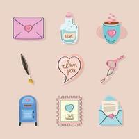 nine love doodle icons vector