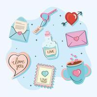 eight love doodle icons vector