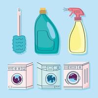 limpieza del hogar seis iconos vector