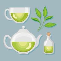 green tea four icons vector