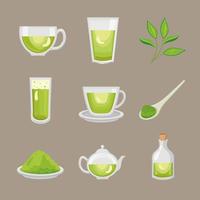 nine green tea icons vector