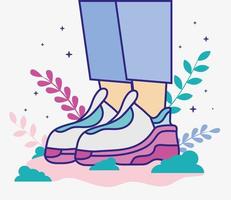 sneakers and leafs vector