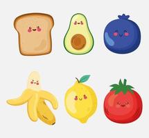 cute bread and fruits vector