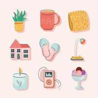 nine home cute icons vector