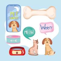 six pet lover products vector