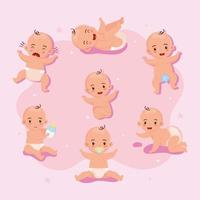 siete personajes de bebés pequeños vector