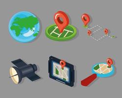 seis iconos de tecnología gps vector