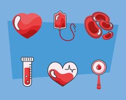 six blood donation icons vector