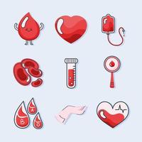 nueve iconos de donación de sangre vector