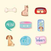 nueve productos para amantes de las mascotas vector