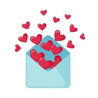 Open envelope with hearts in flat style isolated on white background. Love concept. Envelope icon. Vector illustration.