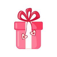 Gift Box with pink hearts in flat style isolated on white background. Love concept. Gift box icon. Vector illustration.